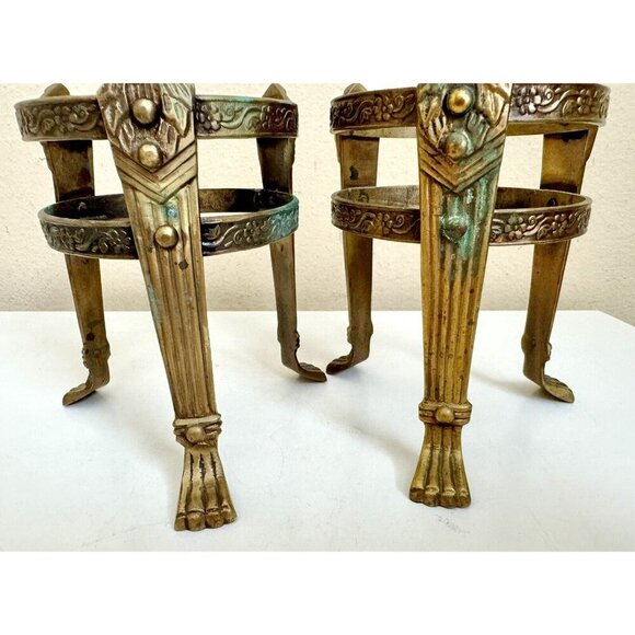 2 Vintage Stand Display Brass Footed Holder Vase Plant Pot Orb Bowl Small Decor - Picture 5 of 9